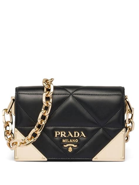 prada quilted chain shoulder bag black gold|Black Quilted nappa leather shoulder bag .